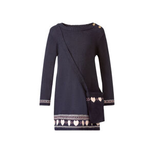 LUPILU® Dievčenské pletené šaty, s pletenou taškou cez plece (86/92, námornícka modrá)