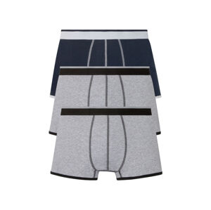 LIVERGY® Pánske bavlnené boxerky, 3 kusy (M, navy modrá/sivá)