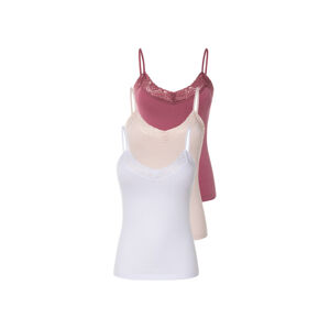 esmara® Dámsky top s úzkymi ramienkami a čipkou, 3 kusy (XL (48/50), biela/červená/bledoružová)