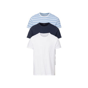 LIVERGY® Pánske tričko, 3 kusy (XL (56/58), biela/navy modrá/modrá s pruhmi)