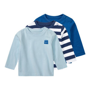 lupilu® Tričko s dlhým rukávom pre bábätká, 3 kusy (86/92, pruhy/modrá/bledomodrá)
