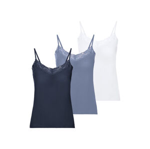 esmara® Dámsky top s úzkymi ramienkami, 3 kusy (M (40/42), námornícka modrá/modrá/biela)