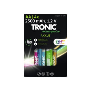 TRONIC® Nabíjateľné batérie Ni-MH Ready 2 Use, 4 kusy Color (fialová, bledomodrá, zelená, oranžová, AA)