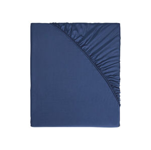LIVARNO home Napínacia plachta z bavlneného saténu, 140 – 160 x 200 cm (navy modrá)