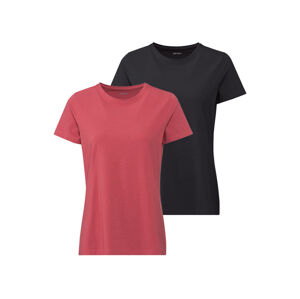 esmara® Dámske bavlnené tričko, 2 kusy (XS (32/34), čierna/červená)