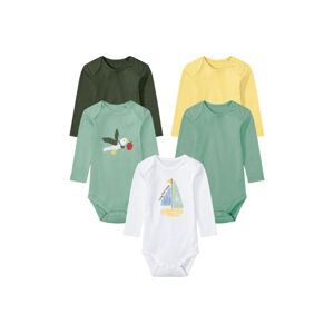 lupilu® Detské body pre bábätká s dlhým rukávom, 5 kusov (50/56, zelená/tmavozelená/žltá/biela)