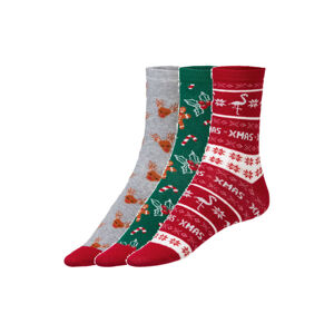 esmara® Dámske vianočné ponožky, 3 páry (35/38, zelená/červená/sivá)