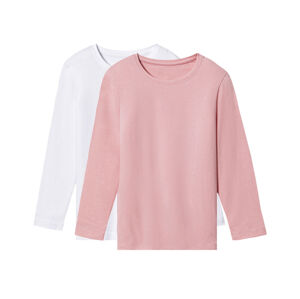 lupilu® Dievčenské tričko s dlhými rukávmi, 2 kusy (122/128, biela/bledoružová)