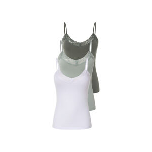 esmara® Dámsky top s úzkymi ramienkami a čipkou, 3 kusy (XL (48/50), biela/zelená/mentolová)