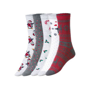 esmara Dámske ponožky s vianočným motívom, 5 párov (35/38, bledosivá/biela/tmavosivá)