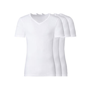 LIVERGY® Pánske spodné tričko z jemnej rebrovitej pleteniny, 3 kusy (L, biela, výstrih v tvare „V“)