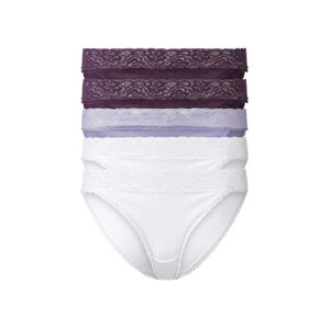 esmara® Dámske nohavičky s čipkou, 5 kusov (S (36/38), tmavofialová/fialová/biela)