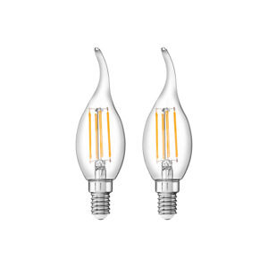 LIVARNO home Filamentová LED žiarovka (zahnutá sviečka E14, 2 kusy)