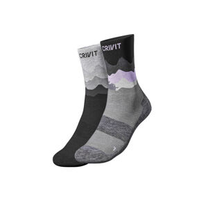 CRIVIT Dámske outdoorové funkčné ponožky, 2 páry (41/42, tmavosivá/fialová)