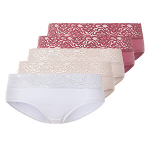 esmara® Dámske bedrové nohavičky s čipkou, 5 kusov (XS (32/34), červená/ružová/biela)