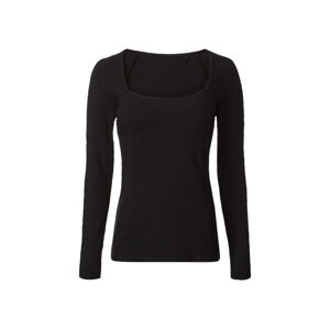 esmara® Dámske rebrované tričko s dlhým rukávom (L (44/46), čierna)