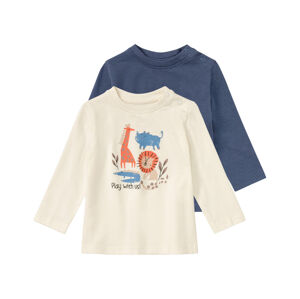 lupilu® Tričko s dlhým rukávom pre bábätká BIO, 2 kusy (50/56, modrá/krémová/vzor)