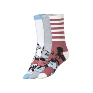 Dámske ponožky, 3 páry (39/42, Mickey Mouse/sivá/ružová)