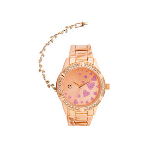 AURIOL® Dámske náramkové hodinky (ružovozlatá so srdiečkami)