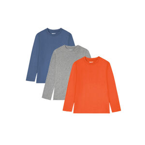 pepperts Chlapčenské tričko s dlhým rukávom, 3 kusy (158/164, sivá/modrá/oranžová)