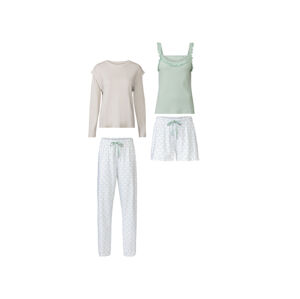 esmara® Dámske celoročné pyžamo, 4-dielna súprava (XS (32/34), sivá/mentolová/biela)