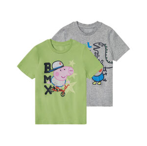 Chlapčenské bavlnené tričko, 2 kusy (122/128, sivá/zelená/Prasiatko Peppa)