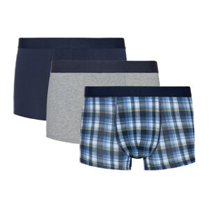 LIVERGY Pánske boxerky, 3 kusy (M, námornícka modrá/károvaná/bledosivá)