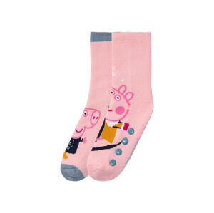 Dievčenské plyšové ponožky, 2 páry (35/38, Prasiatko Peppa/ružová)