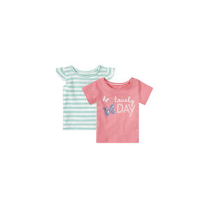 LUPILU® Dievčenské tričko pre bábätká BIO, 2 kusy (62/68, biela/pruhy/ružová)