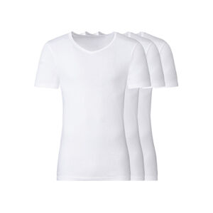LIVERGY® Pánske spodné tričko z jemnej rebrovitej pleteniny, 3 kusy (XL, biela, okrúhly výstrih)