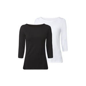 esmara® Dámske tričko s 3/4 rukávom, 2 kusy (L (44/46), čierna/biela)