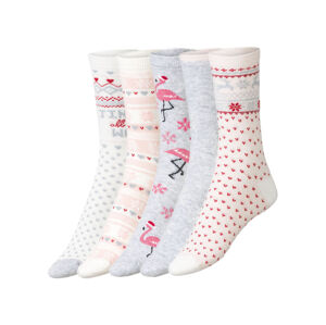 esmara Dámske ponožky s vianočným motívom, 5 párov (39/42, biela/bledosivá/bledoružová)