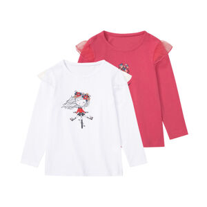 lupilu® Dievčenské tričko s dlhým rukávom, 2 kusy (122/128, biela/koralová)