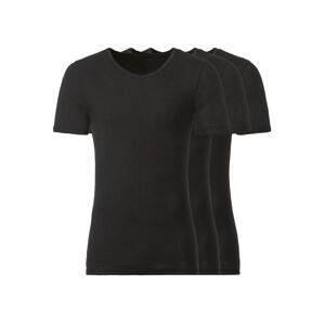 LIVERGY® Pánske spodné tričko z jemnej rebrovitej pleteniny, 3 kusy (S, čierna, okrúhly výstrih)