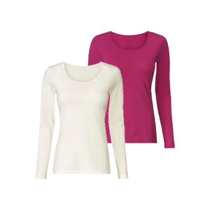 esmara® Dámske tričko s dlhým rukávom, 2 kusy (L (44/46), ružovofialová/biela)