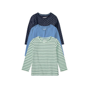 lupilu® Dievčenské tričko s dlhým rukávom, 3 kusy (110/116, pruhy/bodky/zelená/navy modrá/modrá)