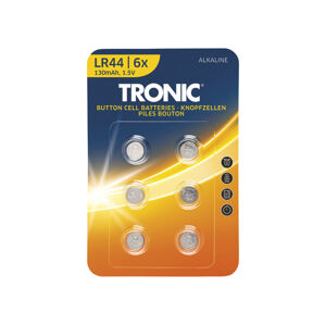 TRONIC® Gombíkové batérie, 6 kusov (alkalické, LR44)