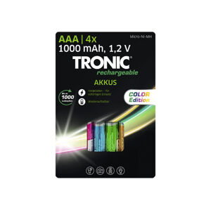 TRONIC® Nabíjateľné batérie Ni-MH Ready 2 Use, 4 kusy Color (fialová, bledomodrá, zelená, oranžová, AAA)