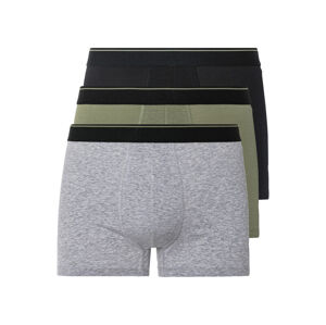 LIVERGY® Pánske bavlnené boxerky, 3 kusy (XL, čierna/olivová/sivá)