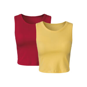 esmara® Dámsky krátky top s rebrovitým vzorom, 2 kusy (L (44/46), červená/žltá)