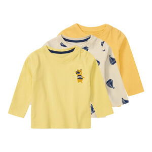 lupilu® Tričko s dlhým rukávom pre bábätká, 3 kusy (62/68, žltá/béžová)
