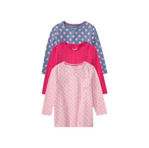 lupilu® Dievčenské tričko s dlhým rukávom, 3 kusy (86/92, bodky/bledoružová/ružová/modrá)