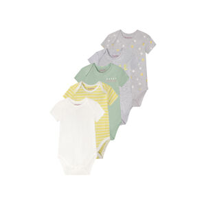 LUPILU® Dievčenské bavlnené body pre bábätká z biobavlny, 5 kusov (50/56, sivá/žltá/mentolová)