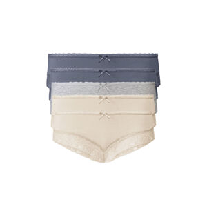 esmara® Dámske bedrové nohavičky s čipkou, 5 kusov (L (44/46), modrá/sivá/béžová)