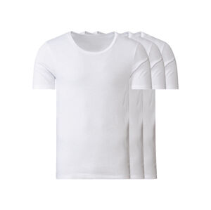 LIVERGY® Pánske tričká z jemnej rebrovitej pleteniny, 3 kusy (XL, biela, okrúhly výstrih)