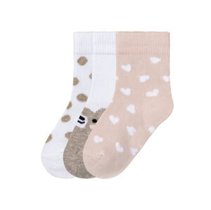 lupilu® Dievčenské ponožky pre bábätká, 3 páry (19/22, macko/srdce/bodky)