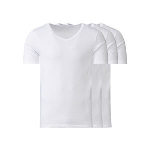 LIVERGY® Pánske tričká z jemnej rebrovitej pleteniny, 3 kusy (M, biela, výstrih v tvare „V“)