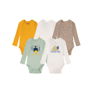 lupilu® Chlapčenské body pre bábätká s dlhým rukávom BIO, 5 kusov (62/68, mentolová/biela/žltá/béžová)