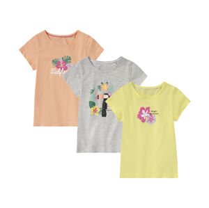 lupilu® Dievčenské tričko, 3 kusy (110/116, sivá/broskyňová/žltá)