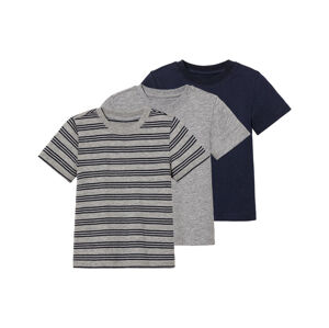 lupilu® Chlapčenské tričko, 3 kusy (98/104, modrá/sivá/pruhy)